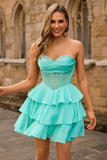 Robe de cocktail Corset sans bretelles Une ligne verte de balles avec perles