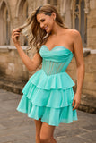 Robe de cocktail Corset sans bretelles Une ligne verte de balles avec perles