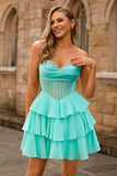 Robe de cocktail Corset sans bretelles Une ligne verte de balles avec perles
