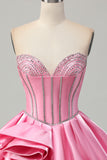 Rose moulante Sweetheart Satin Corset Homecoming Dress avec strass