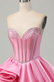 Rose moulante Sweetheart Satin Corset Homecoming Dress avec strass