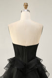 Corset sans bretelles noir à plusieurs niveaux Robe de cocktail avec perles