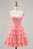 Blush Tiered A Line Robe de cocktail sans bretelles