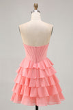 Blush Tiered A Line Robe de cocktail sans bretelles