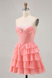 Blush Tiered A Line Robe de cocktail sans bretelles