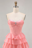 Blush Tiered A Line Robe de cocktail sans bretelles