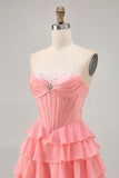 Blush Tiered A Line Robe de cocktail sans bretelles