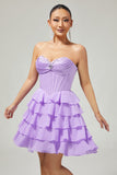 Bustier violet à plusieurs niveaux Corset Une ligne courte Robe De Cocktail