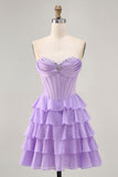 Bustier violet à plusieurs niveaux Corset Une ligne courte Robe De Cocktail