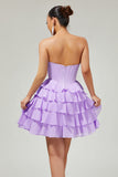 Bustier violet à plusieurs niveaux Corset Une ligne courte Robe De Cocktail