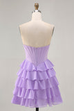 Bustier violet à plusieurs niveaux Corset Une ligne courte Robe De Cocktail