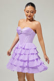 Bustier violet à plusieurs niveaux Corset Une ligne courte Robe De Cocktail