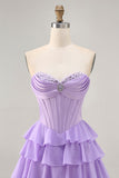 Bustier violet à plusieurs niveaux Corset Une ligne courte Robe De Cocktail