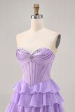 Bustier violet à plusieurs niveaux Corset Une ligne courte Robe De Cocktail