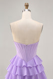 Bustier violet à plusieurs niveaux Corset Une ligne courte Robe De Cocktail