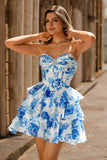 Robe de cocktail bustier trapèze corset à fleurs fuchsia