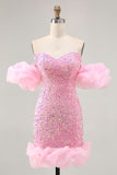 Robe De Cocktail moulante à paillettes roses scintillante roses pour les retrouvailles