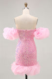 Robe De Cocktail moulante à paillettes roses scintillante roses pour les retrouvailles