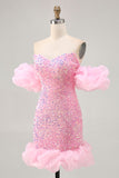Robe De Cocktail moulante à paillettes roses scintillante roses pour les retrouvailles