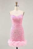 Robe De Cocktail moulante à paillettes roses scintillante roses pour les retrouvailles