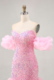 Robe De Cocktail moulante à paillettes roses scintillante roses pour les retrouvailles