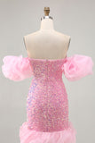 Robe De Cocktail moulante à paillettes roses scintillante roses pour les retrouvailles