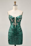 Robe de cocktail courte moulante à perles dorées