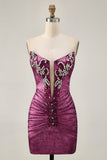 Robe de cocktail courte moulante à perles dorées