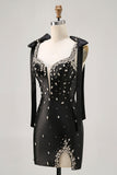 Robe de cocktail noire serrée scintillante avec fente