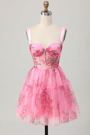 Fleur Rose Une Ligne Corset Robe de soirée courte