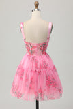Floral rose A-ligne spaghetti bretelles Corset Robe de cocktail