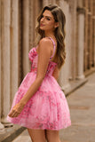Floral rose A-ligne spaghetti bretelles Corset Robe de cocktail