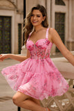 Floral rose A-ligne spaghetti bretelles Corset Robe de cocktail