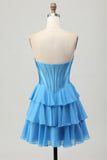 Robe de cocktail corset fuchsia sans bretelles à plusieurs niveaux