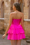 Robe de cocktail courte trapèze corset sans bretelles bleue