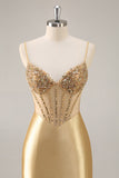 Corset doré Moulante Perles Courte Robe de Retrouvailles