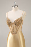 Corset doré Moulante Perles Courte Robe de Retrouvailles