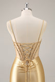 Corset doré Moulante Perles Courte Robe de Retrouvailles