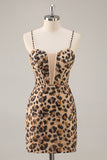 Kahki Léopard Corset Robe de cocktail moulante avec paillettes