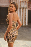 Kahki Léopard Corset Robe de cocktail moulante avec paillettes