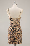 Kahki Léopard Corset Robe de cocktail moulante avec paillettes