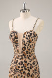 Kahki Leopard Corset Robe courte moulante de retour à la maison avec paillettes
