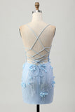 Corset bleu Paillettes Floral Moulante Robe de cocktail