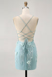 Corset bleu Paillettes Floral Moulante Robe de cocktail