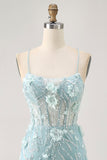 Corset bleu Paillettes Floral Moulante Robe de cocktail