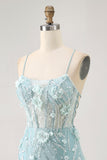Corset bleu Paillettes Floral Moulante Robe de cocktail