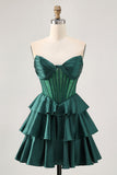 Sans Bretelles Une Ligne Corset Vert Robe de cocktail avec Perles