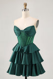 Sans Bretelles Une Ligne Corset Vert Robe de cocktail avec Perles