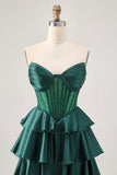 Sans Bretelles Une Ligne Corset Vert Robe de cocktail avec Perles