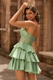 Sans Bretelles Une Ligne Corset Vert Robe de cocktail avec Perles